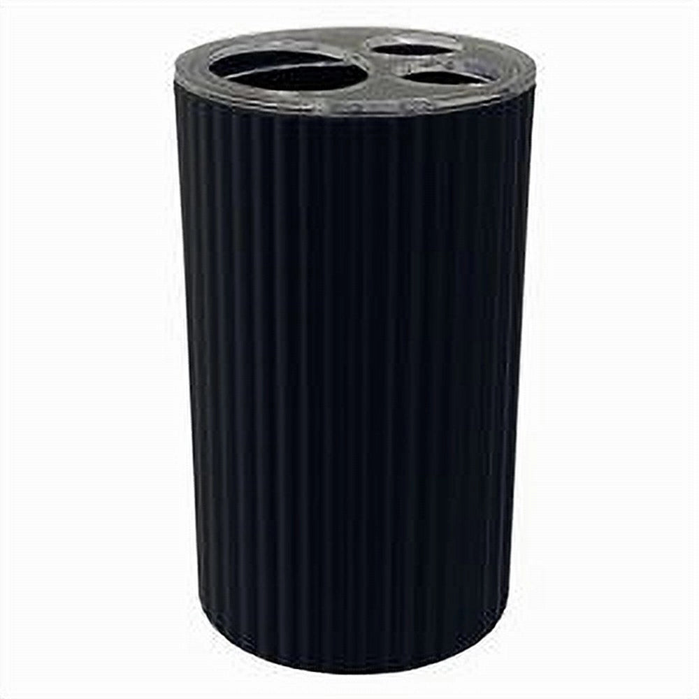 Trade Shop - Porta Spazzolini Bicchiere Per Arredo Bagno Grigio Scuro Rigato A 3 Fori 79170 -