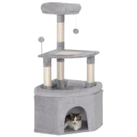 Albero tiragraffi per gatti con palo in sisal, piattaforma e rifugio, 49x49x114cm, Grigio chiaro