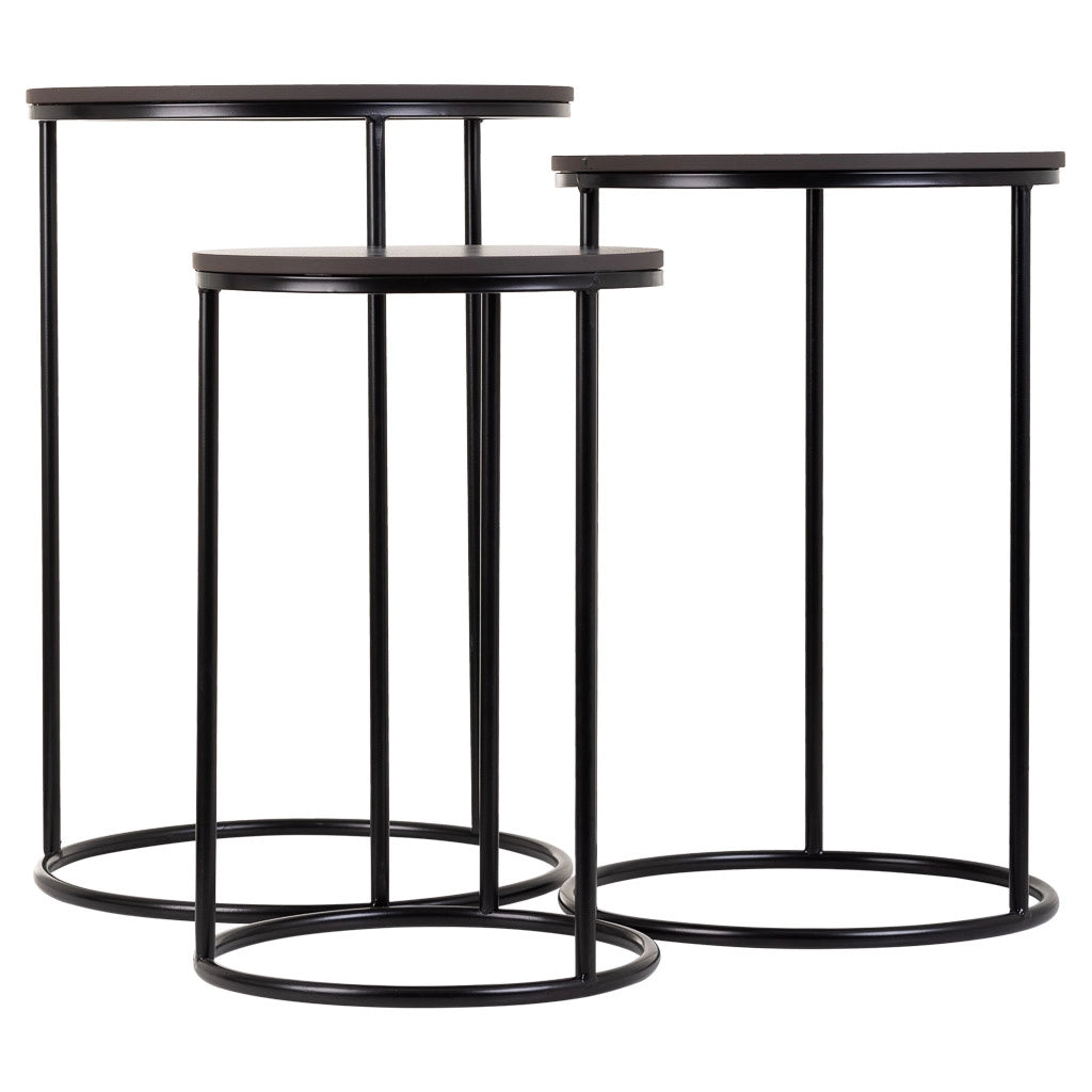 Set tavoli 3 pezzi metallo nero 29x29x46h-34x34x52h-39x39x57h cm