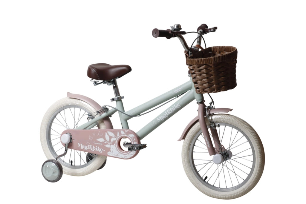 Bicicletta per Bambine Antonella 16 Pollici con Stabilizzatori e Cestino Verde e Rosa Verde e Rosa