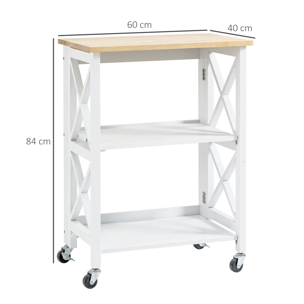 Carro da cucina pleghevole con 2 ripiani e ruote ¨C zephmum ¨C 60x40x84 cm bianco