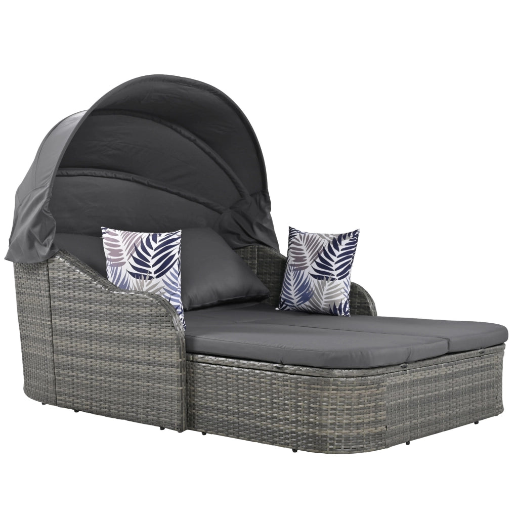 Lounge set da giardino - Zephmum- PE rattan con baldacchino regolabile, 4 cuscini