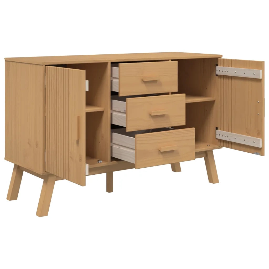 Credenza-Buffet-Armadio da cucina OLDEN Marrone 114x43x73,5 cm in Legno Massello di Pino 850809