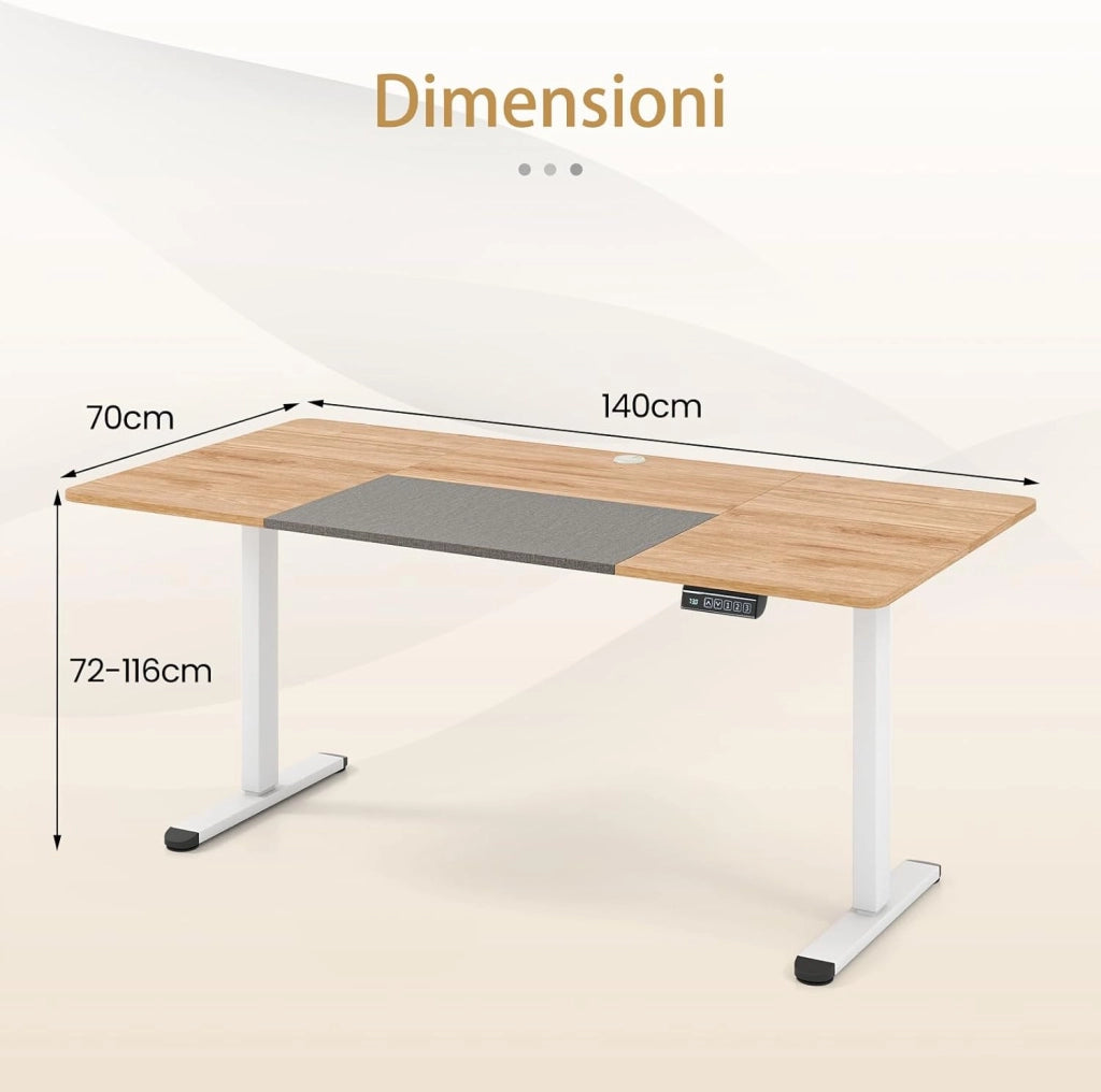 Scrivania Elettrica Regolabile in Altezza 140 x 70 cm, Scrivania per Computer con Memoria delle Altezze, Foro per Cavi, Design Anti-Collisione, Ideale per Ufficio e Casa (Legno Chiaro)
