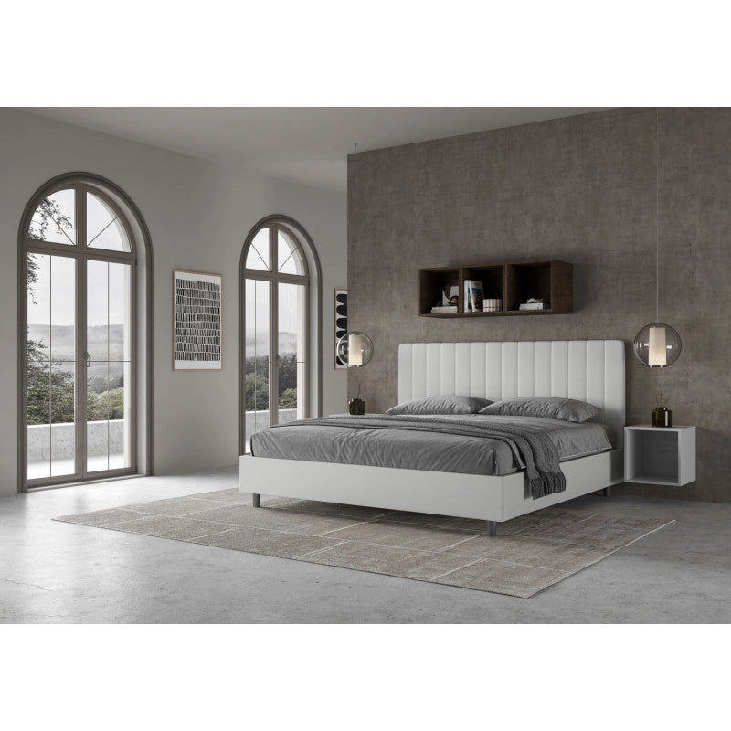Letto imbottito Matrimoniale 180x200 cm Agueda - Bianco,Similpelle,Con rete