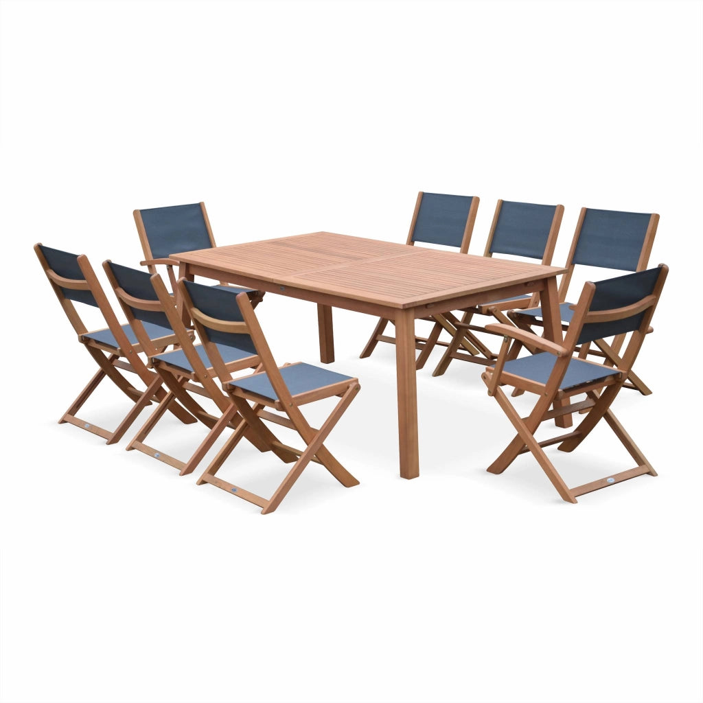 Set tavolo da giardino rettangolare allungabile in legno con 8 sedie,