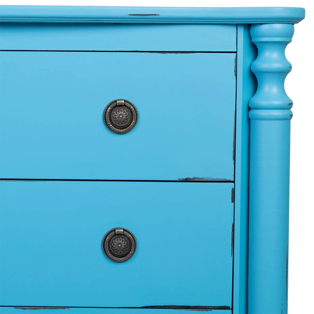 Cassettiera in legno laccato blu invecchiato, 4 cassetti 100x40x90h cm