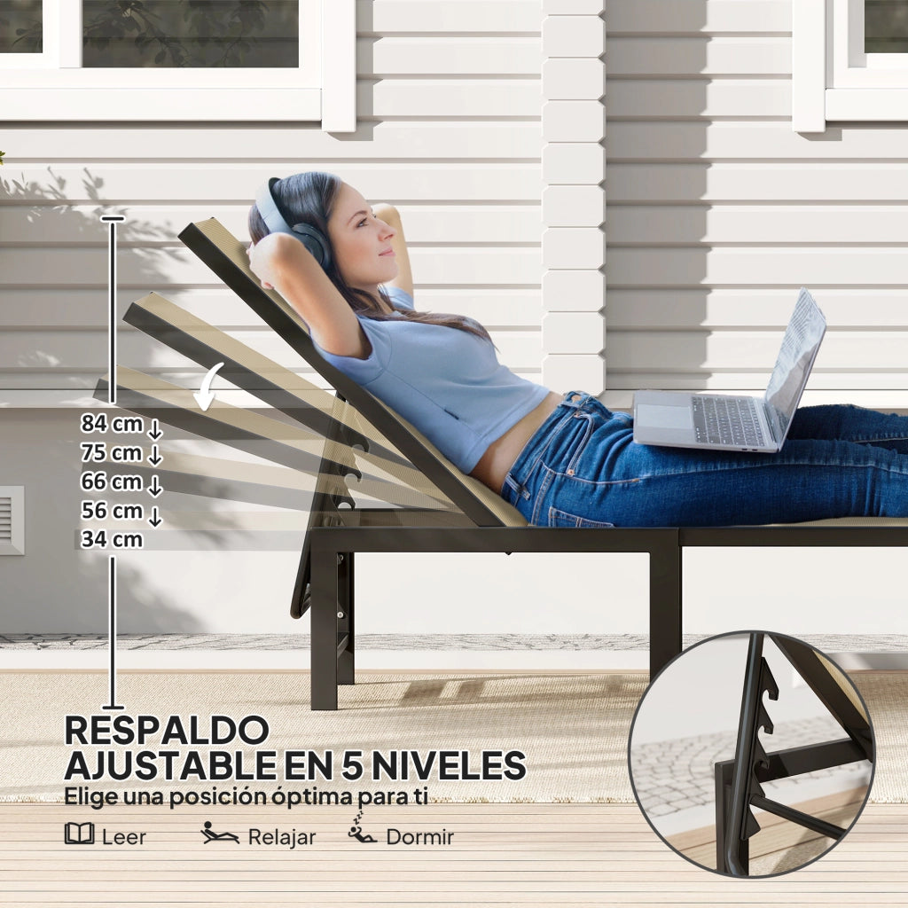 Poltrona Reclinabile da Giardino con Schienale Regolabile ¨C zephmum ¨C Caqui 166x60x84 cm