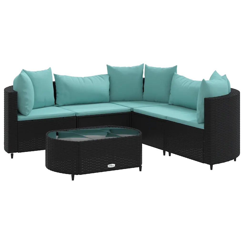Set Divano da Giardino 6 pz con Cuscini Nero in Polyrattan 3308396