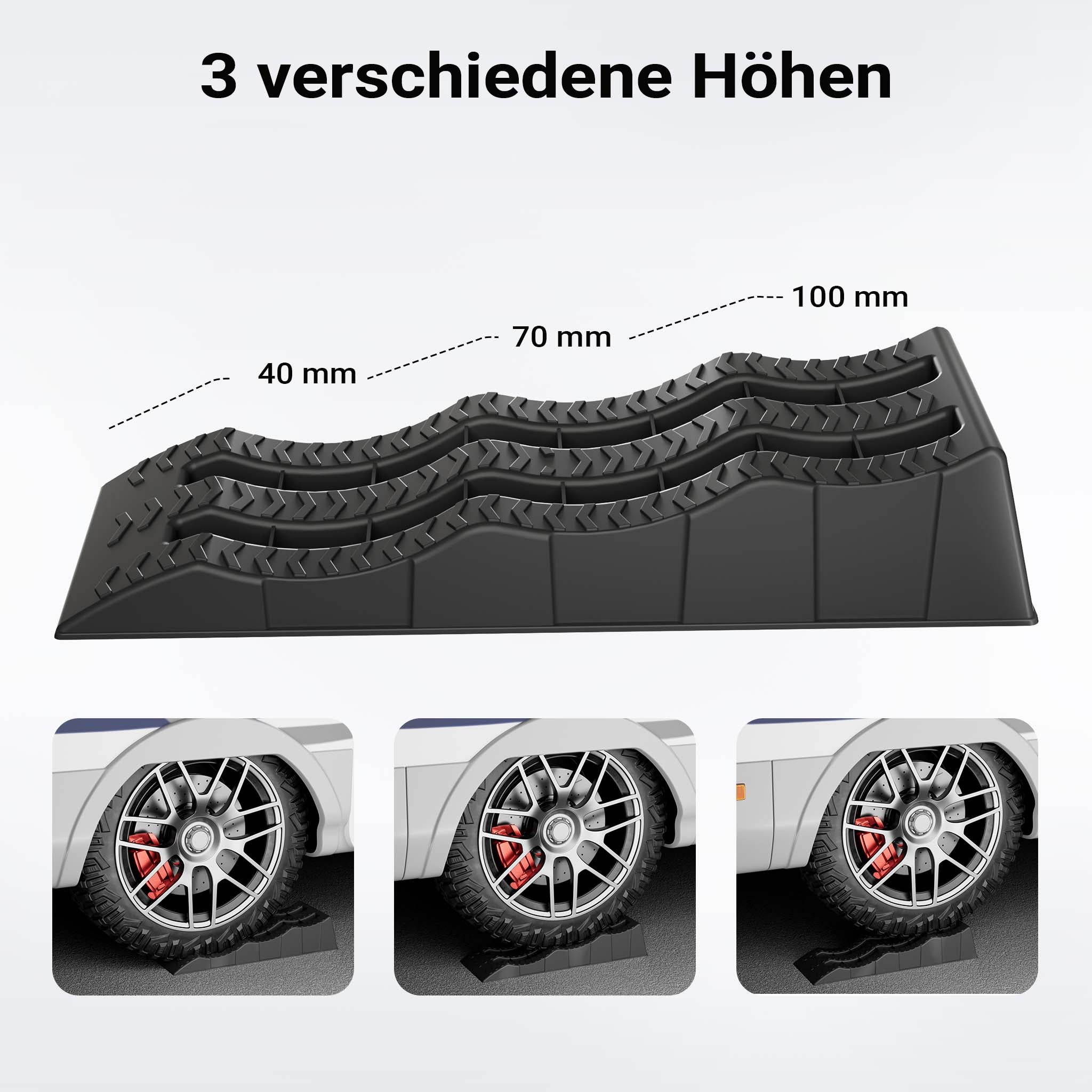 2x cunei livellatori con 3 altezze 40/70/100 mm Rampe per auto max 3,5t Con custodia e livella