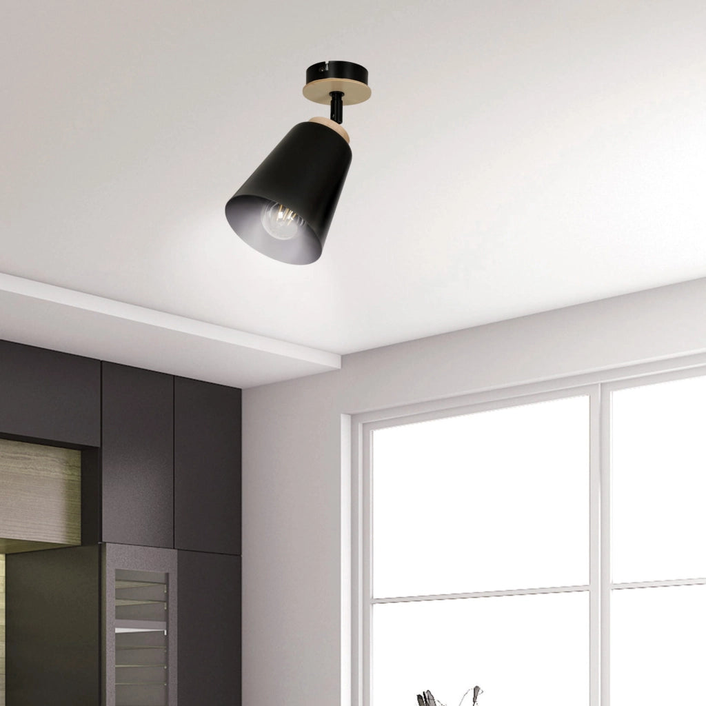 Plafoniera Emibig ATLAS 1xE27 nera legno 15cm dimmer