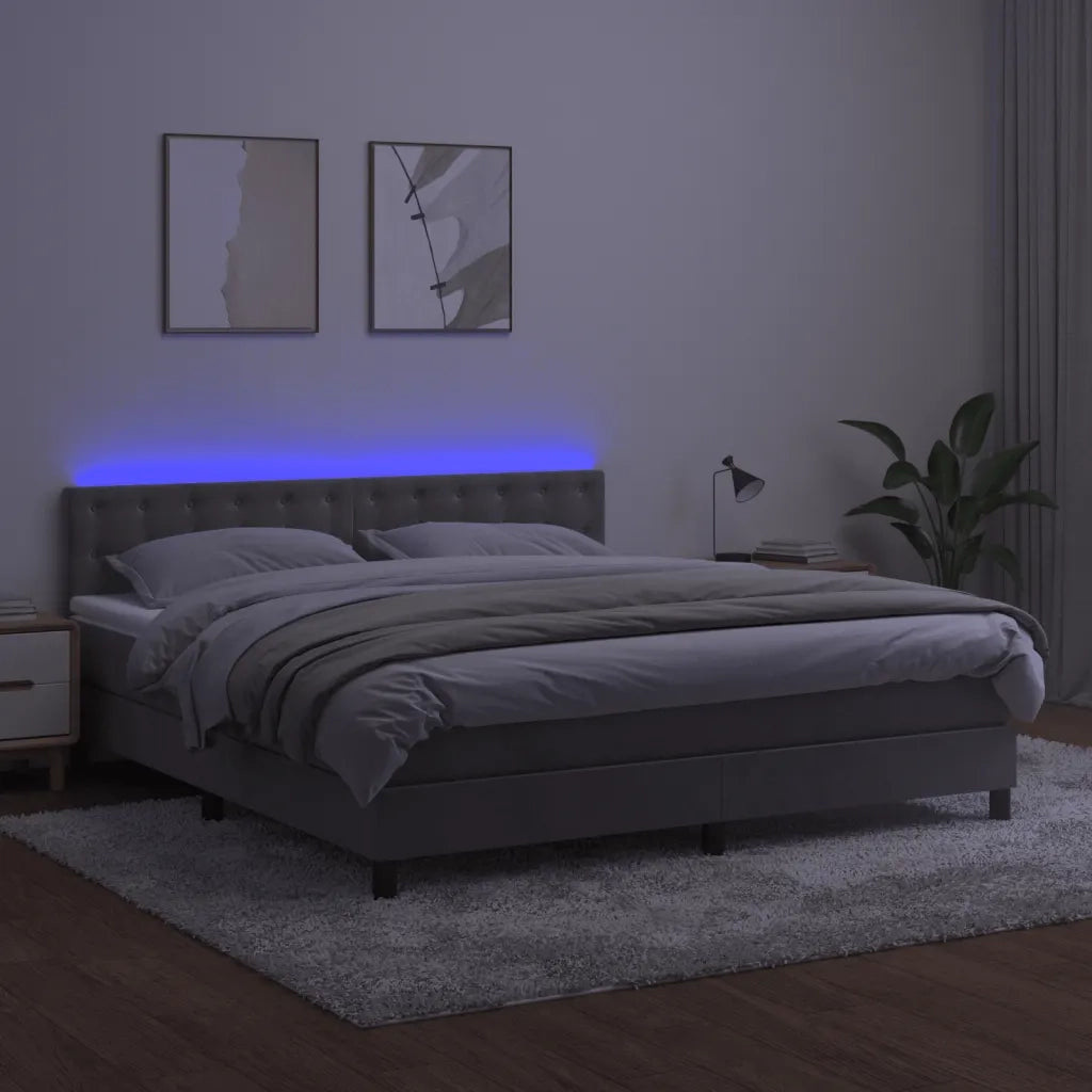 Letto a Molle con Materasso e LED Grigio Chiaro 180x200 cm Velluto 3134657