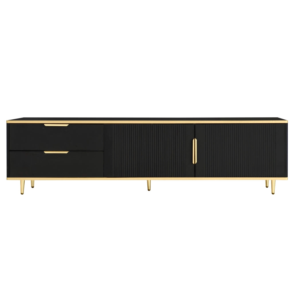 Mobile TV con 2 cassetti e 2 vani chiusi in MDF e pannello truciolare nero e oro