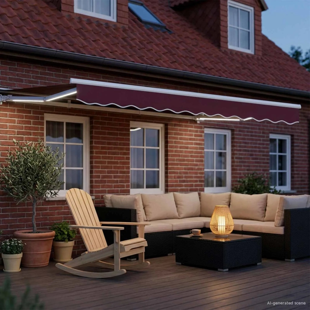 Cornice per Tenda Manuale con LED-Telaio per tendalino manuale Borgogna e Bianco 3 x 2,5 m