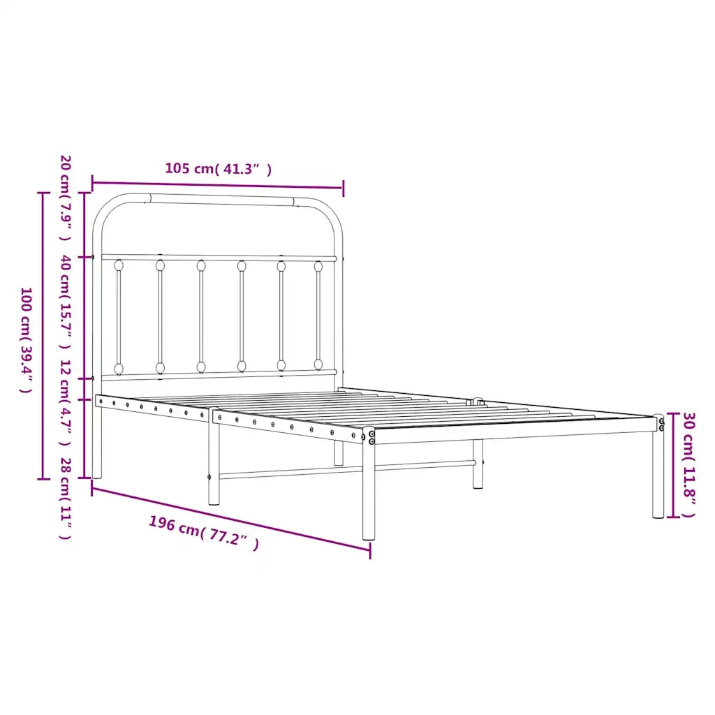 Giroletto con Testiera in Metallo Nero 100x190 cm 352572