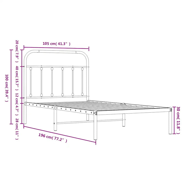 Giroletto con Testiera in Metallo Nero 100x190 cm 352572