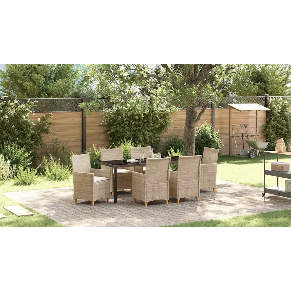 Set da Pranzo per Giardino 7 pcs Beige polyrattan 3381084