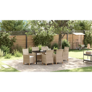 Set da Pranzo per Giardino 7 pcs Beige polyrattan 3381084