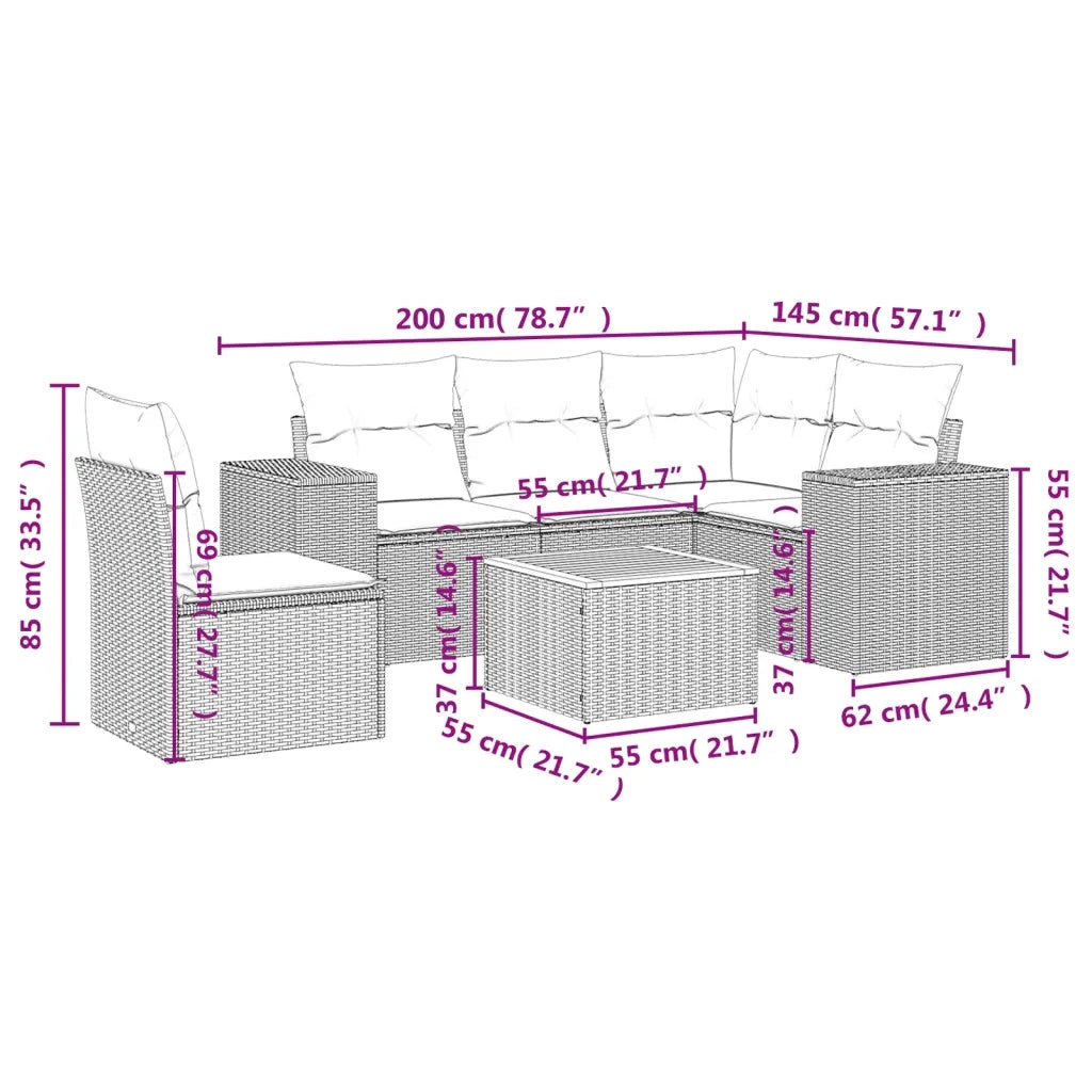 Set Divano da Giardino 6 pz con Cuscini Grigio in Polyrattan 3225451