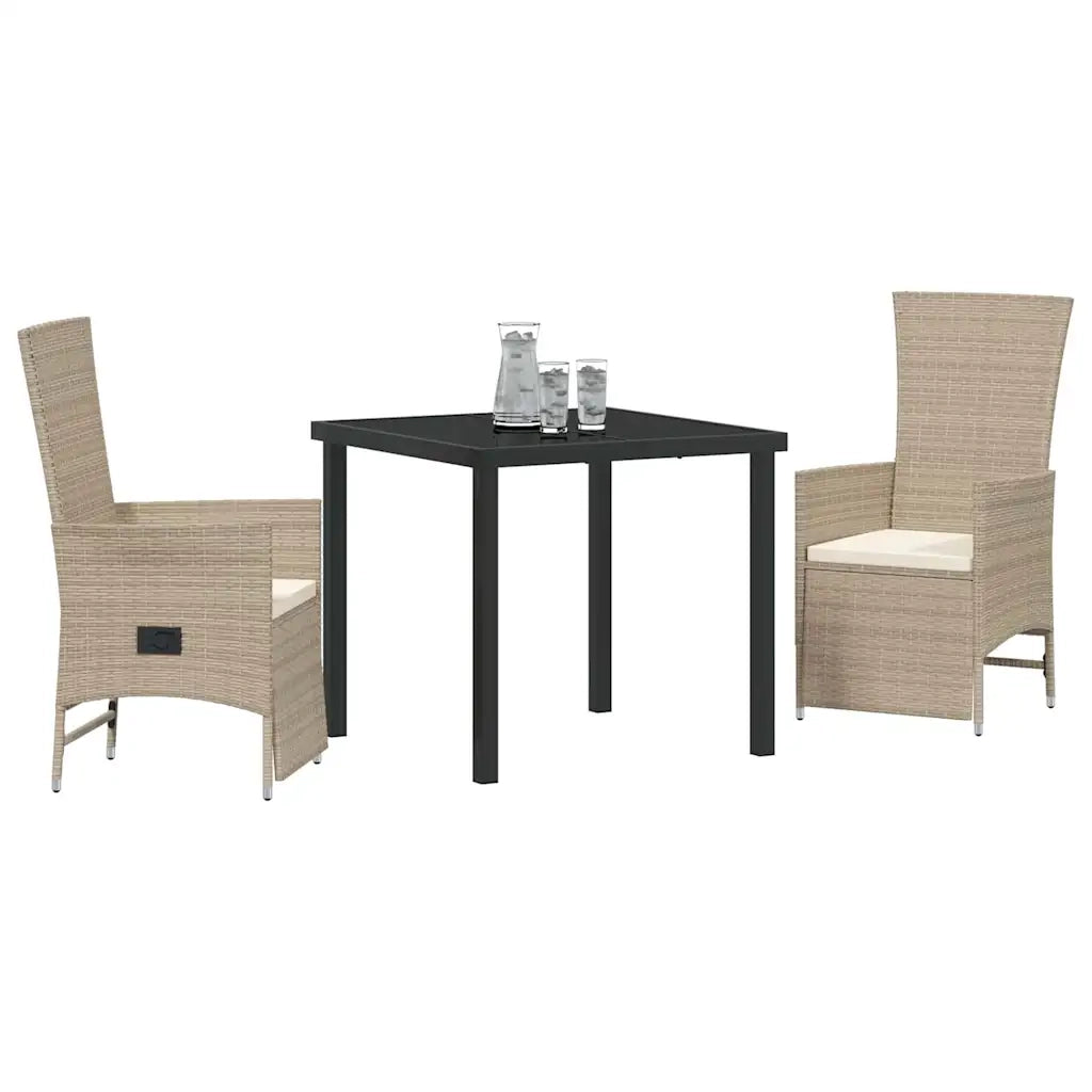 Set da Pranzo per Giardino con cuscino 3 pcs Beige polyrattan 3379471