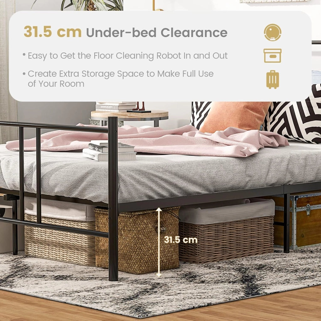 Struttura Letto 140 x 200 cm in Metallo con Testiera e Pediera, Spazio di Archiviazione Sotto al Letto per Adulti, Stile Rustico Moderno Nero, Carico Massimo 300 kg (160_x_200_cm)