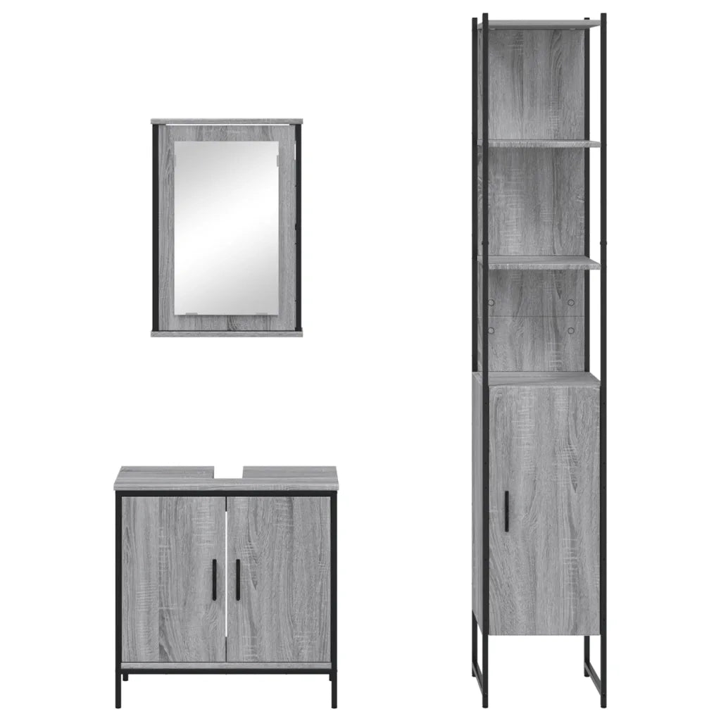 Set Mobili da Bagno | Armadio da bagno 3 pz Grigio Sonoma in Legno Multistrato