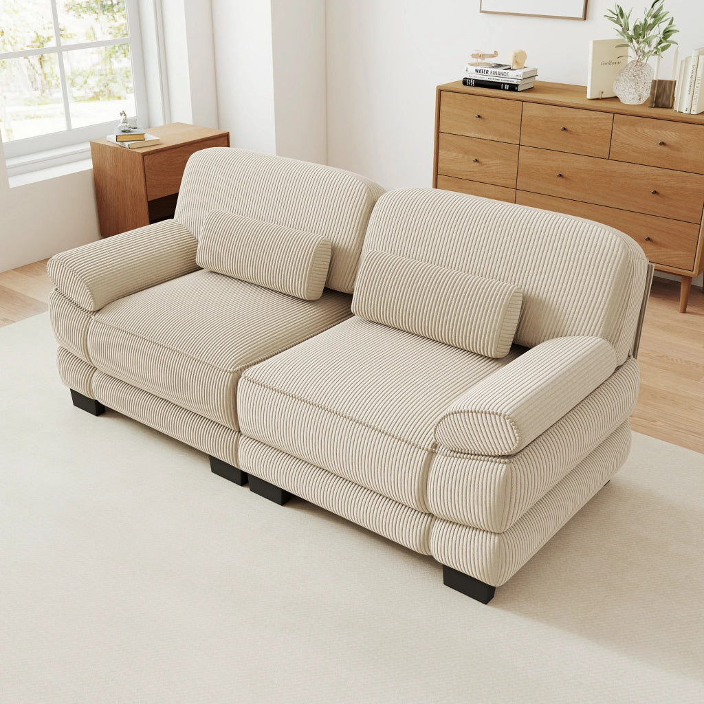 Divano modulare in velluto a coste beige; 194 x 88;5 x 94 cm; con cuscino lombare