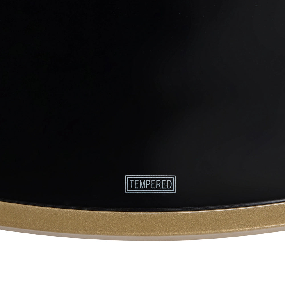 Tavolino da Caffè Piano in Vetro Nero Struttura in Metallo dorato Rotondo 88 cm Glam