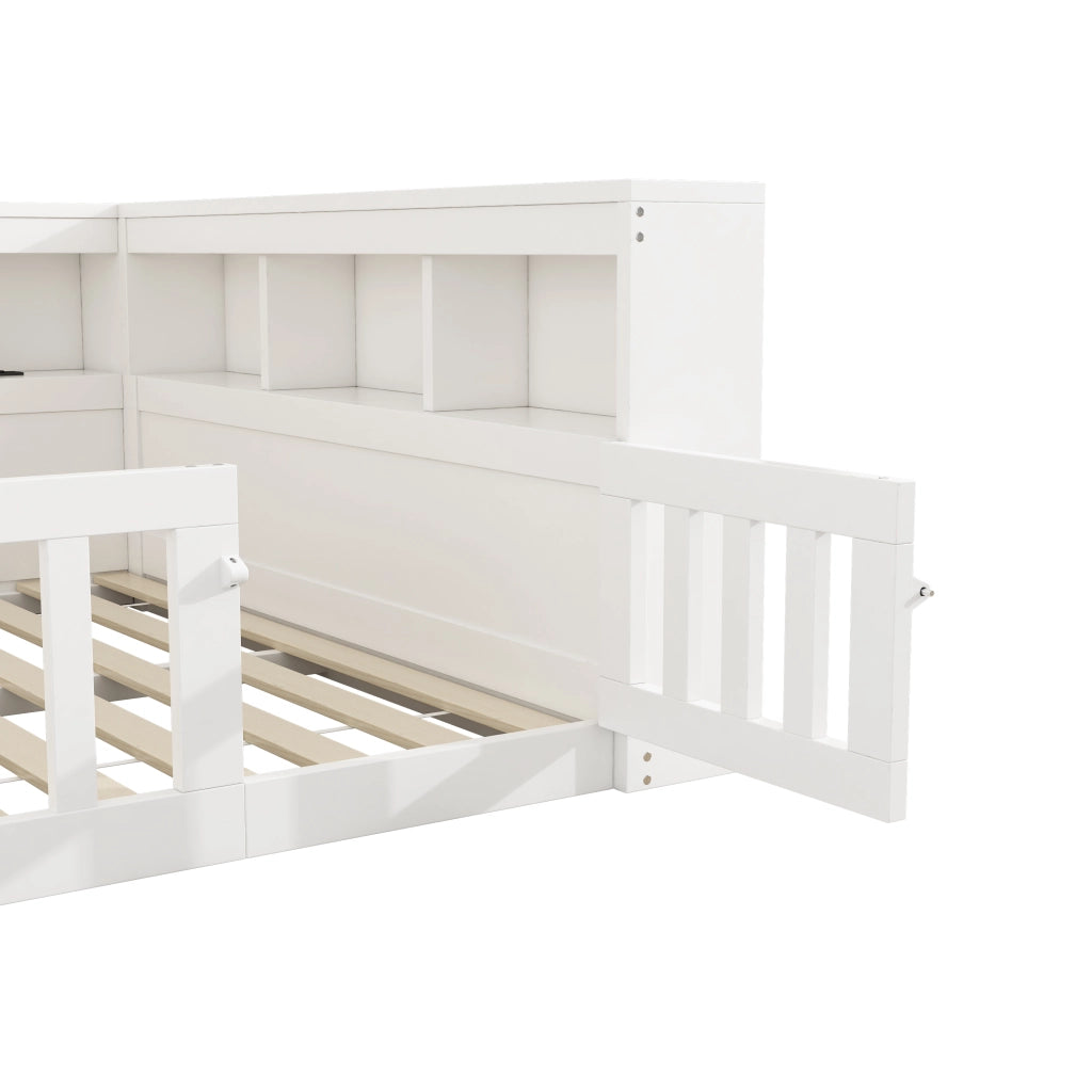 OKWISH Letto a Divano 140×190 cm, Letto Matrimoniale con Contenitore, USB, Presa e Sponda Estraibile, senza Materasso, Bianco