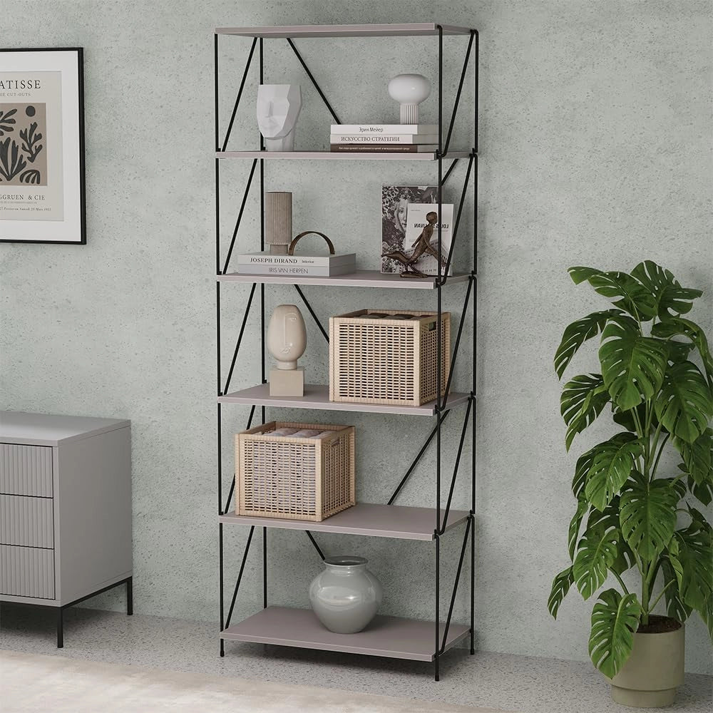 Scaffale Ravix, Grigio/nero, 60 x 166.5 cm
