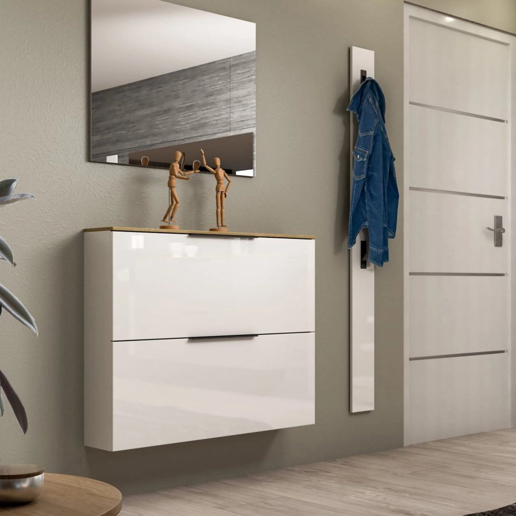 Mobile Portascarpe Faloppio, Scarpiera Ripiani Made in Italy, 100x19x80h cm Bianco Lucido