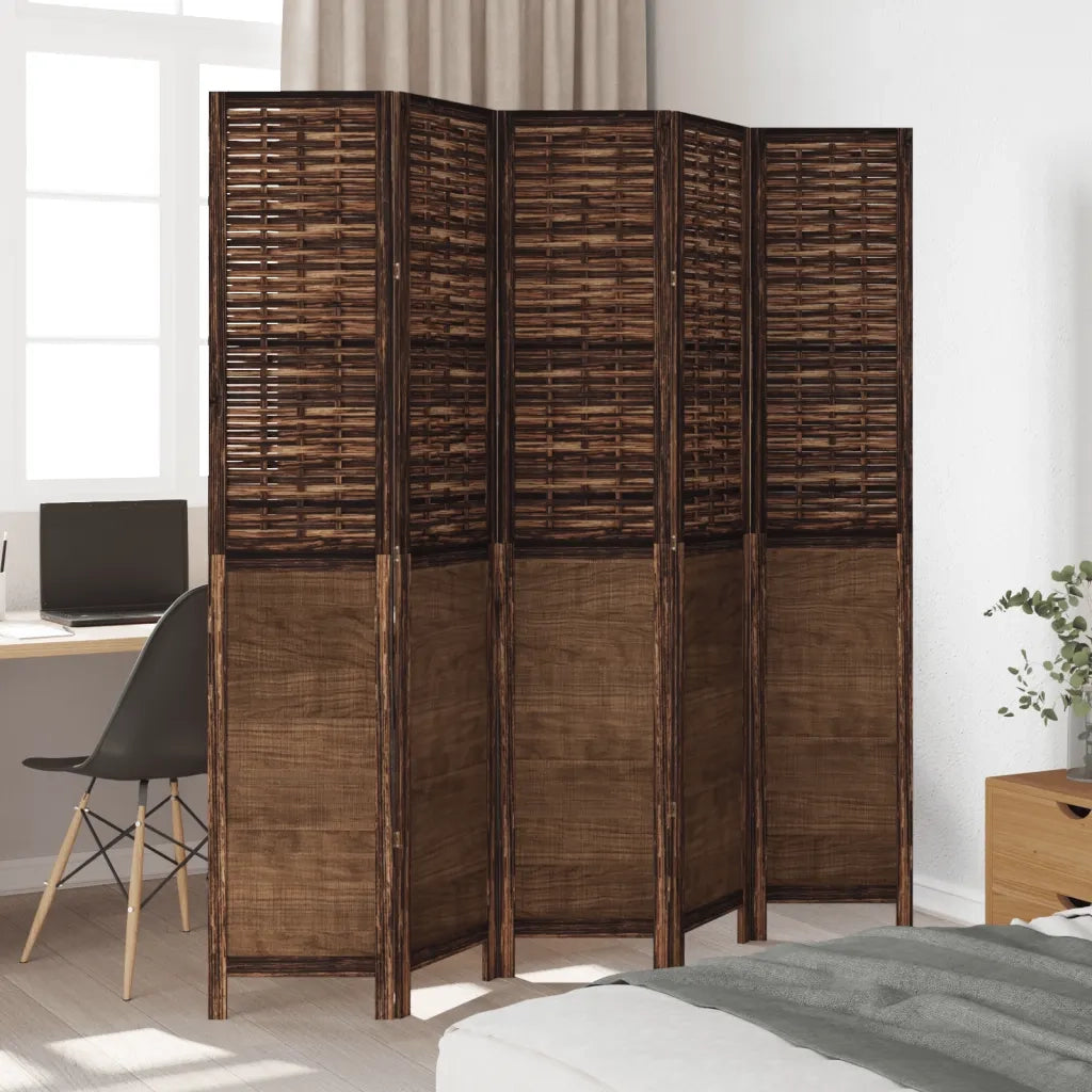 Divisorio Ambienti | Divider per stanze | Paravento 5 Pannelli Marrone Scuro Massello Paulownia