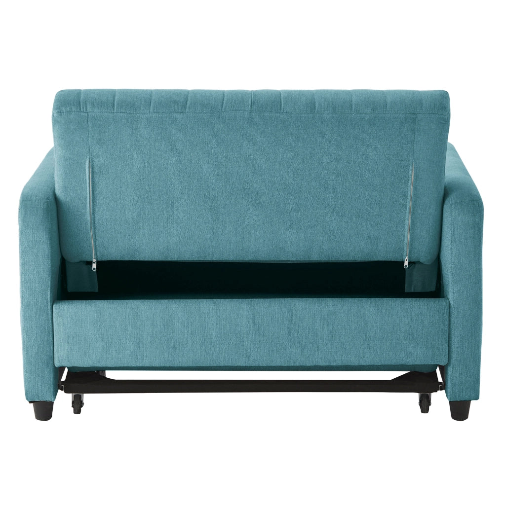 Divano letto 2 posti 166x95 cm estraibile; schienale regolabile; schiuma blu verde antico