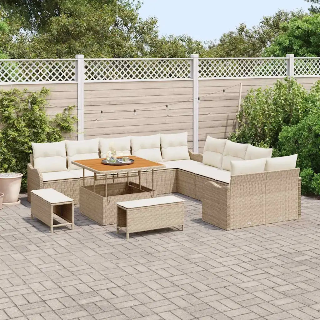 Set Divano da Giardino 13 pcs Beige polyrattan