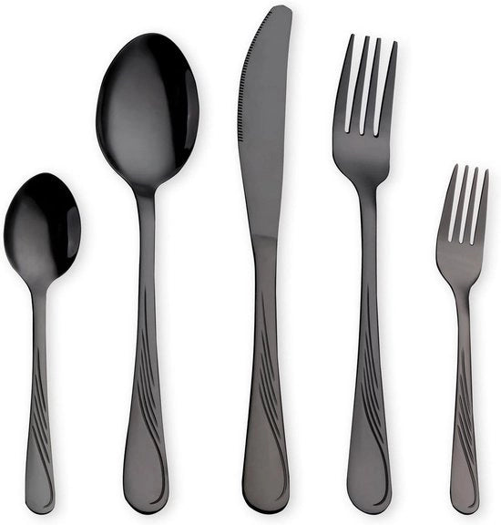 Set di utensili in acciaio inox da 30 pezzi per 6 persone nero