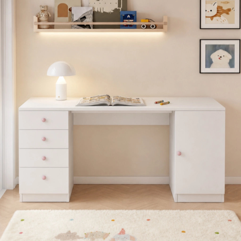 Scrivania per bambini con 4 cassetti e mobiletto, MDF bianco HAVRYA