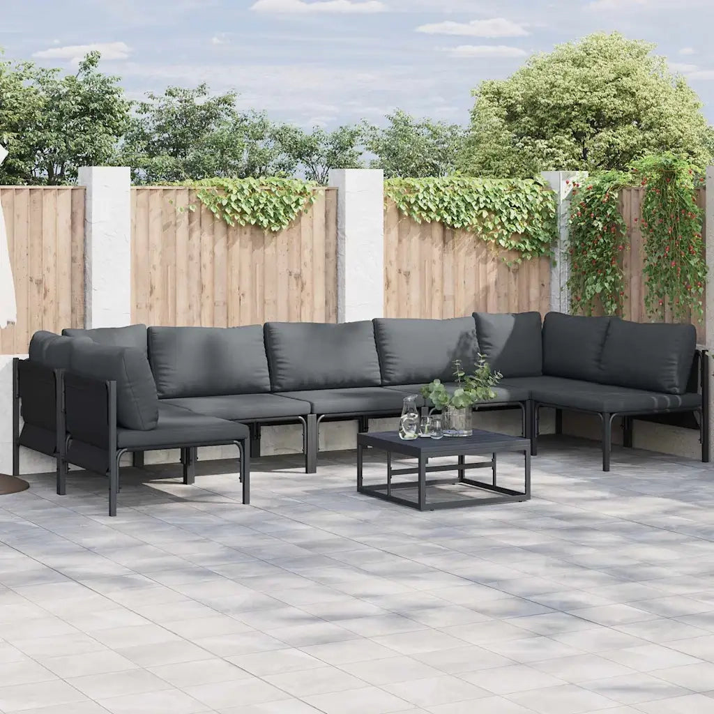 Set Divano da Giardino con cuscino 7 pcs Nero Acciaio 3378981