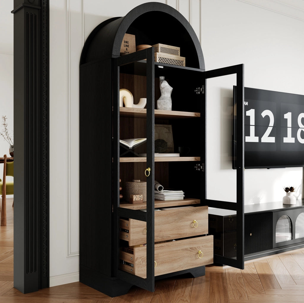 CREDENZA ALTA 76,2x40,1x180 cm Nera in MDF e vetro