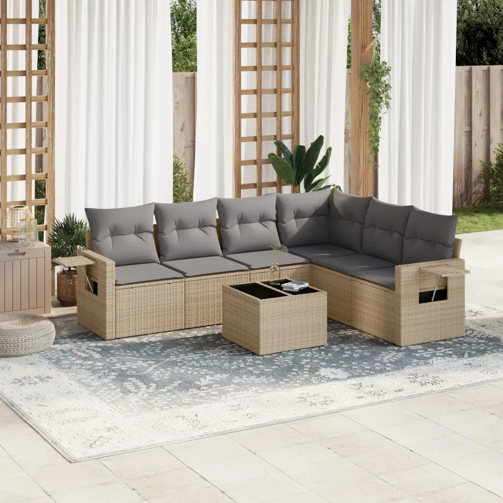 Set Divani da Giardino 7 pz con Cuscini Beige in Polyrattancod mxl 116601