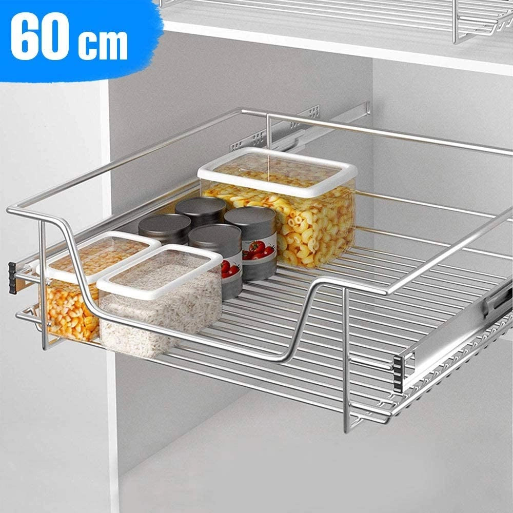2pz Cassetto Telescopico Cucina 60cm Cestello Acciaio Estraibile Organizer Salvaspazio