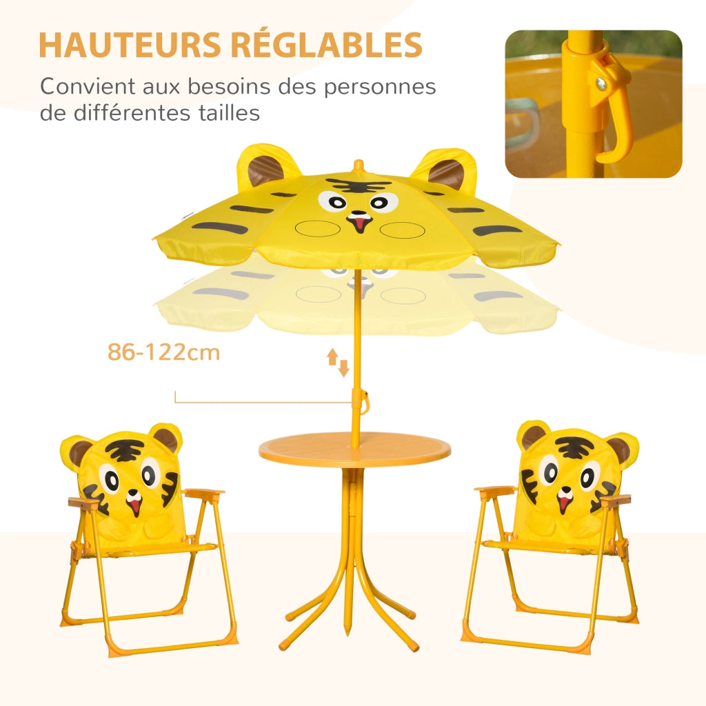 Set giardino bambini 4 pezzi con tavolo tondo e sedie pieghevoli ¨C Minimal ¨C giallo metallo