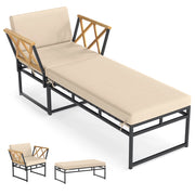Set mobili patio 2 pezzi metallo poltrona esterno cuscino, Set braccioli legno acacia pouf giardino piscina Bianco