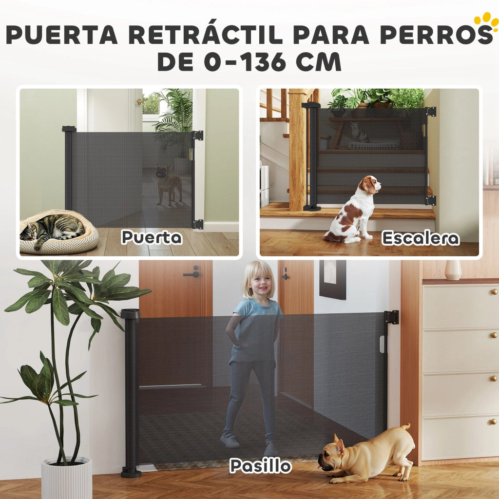 Barriera per Cani Retrattile con Chiusura a Interruttore per Porte Scale ¨C Zephmum ¨C 142x10x87 cm Nero