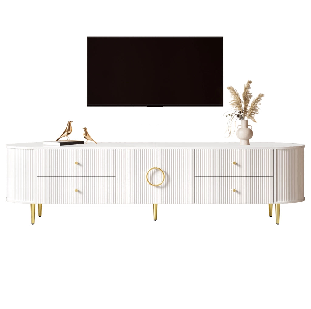 Mobile TV in MDF bianco 180x40x38 cm con cassetti; doppia anta e passacavi