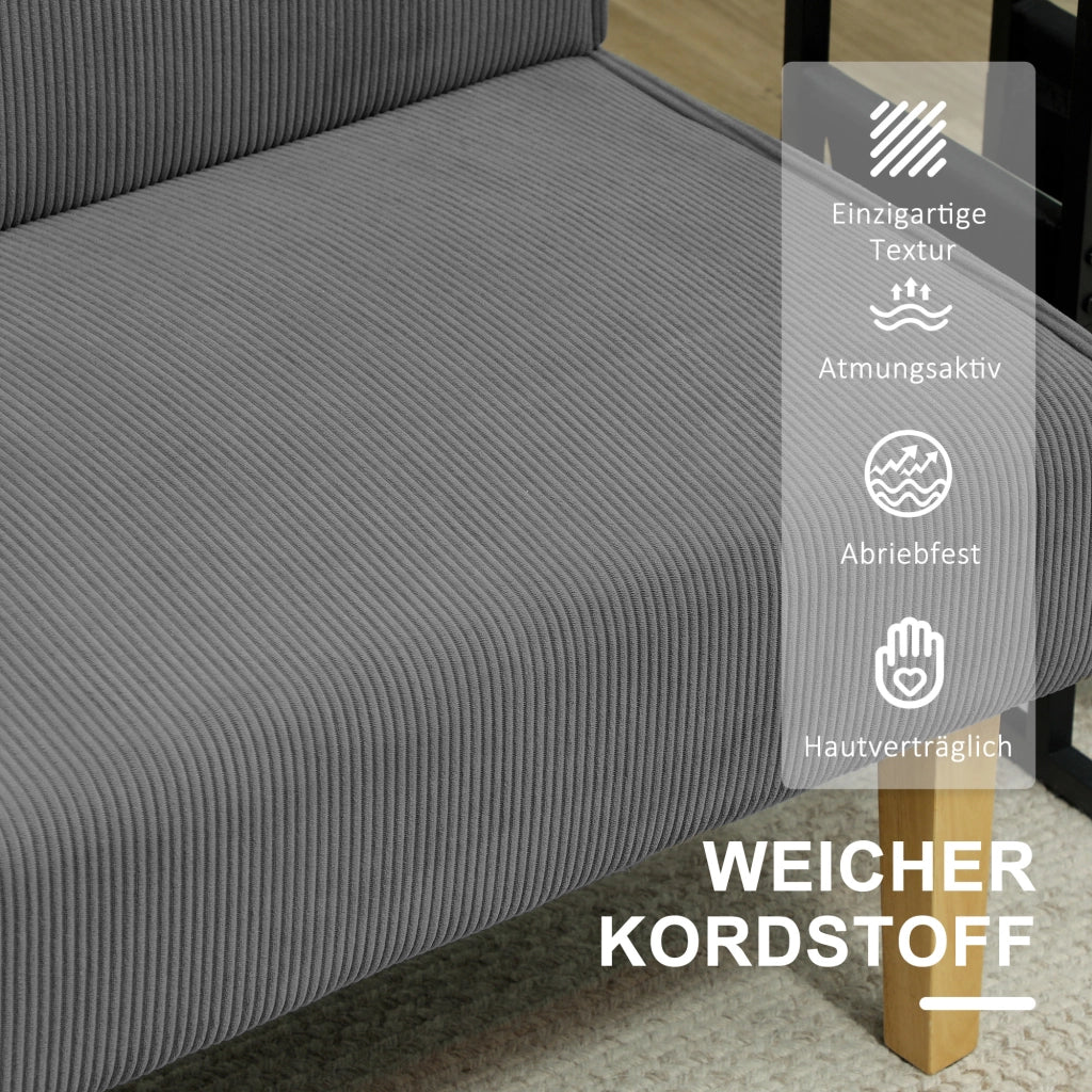 Divano a 2 posti in tessuto effetto corduroy con gambe in legno e seduta imbottita grigio 110 × 62 × 85 cm