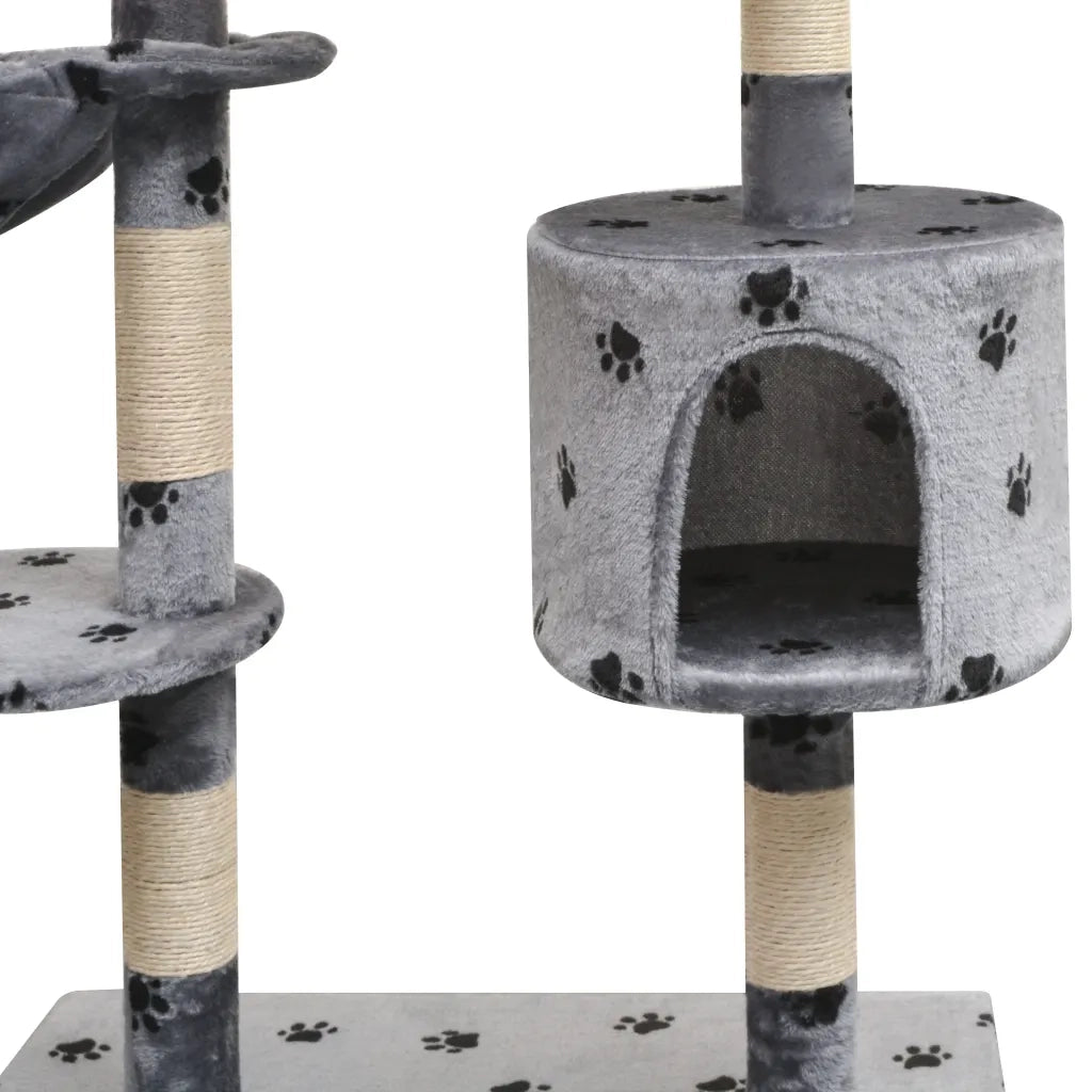 Albero per Gatti Tiragraffi Sisal 125 cm Zampe Stampate Grigio 170481