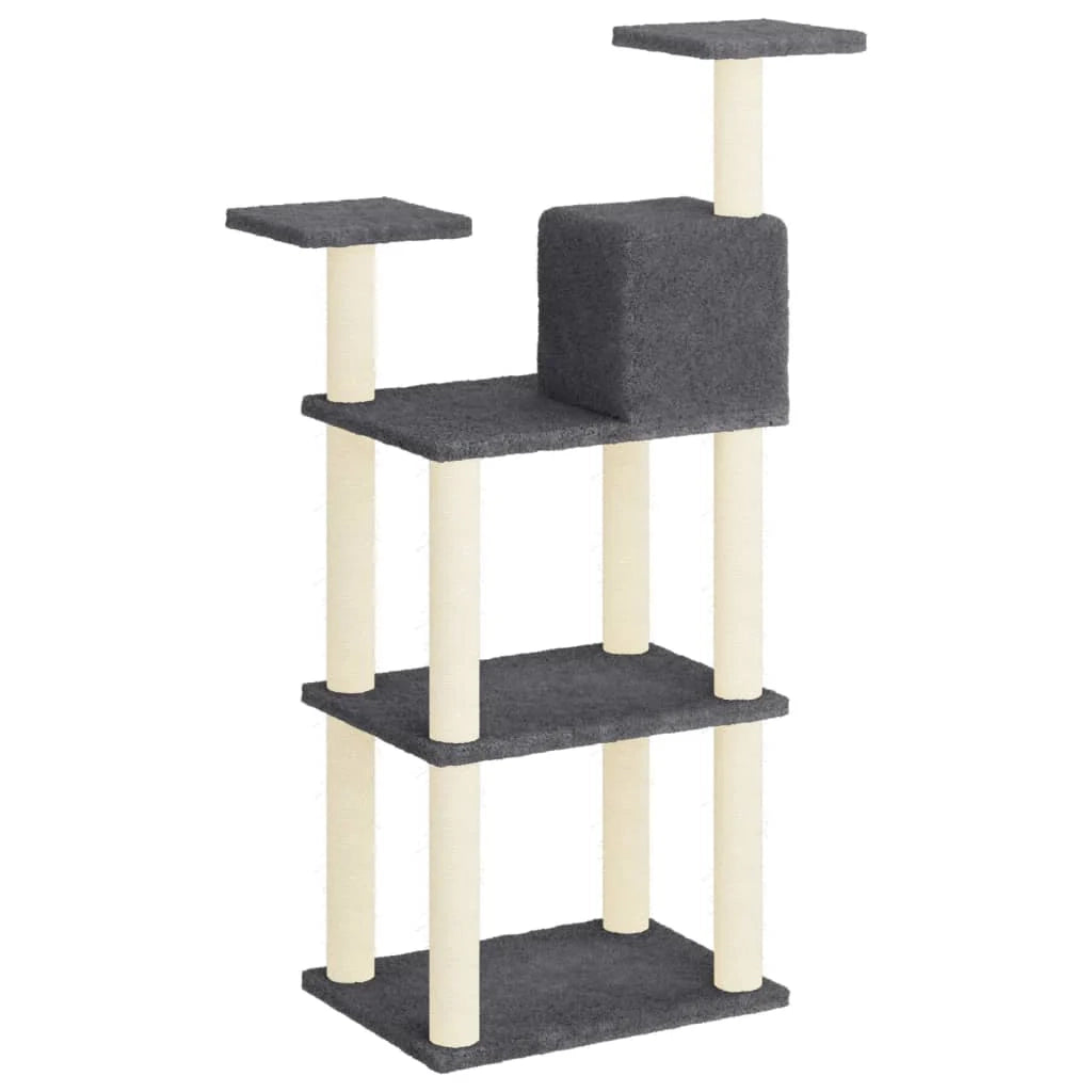 Tiragraffi per gatti torre per arrampicata giocattolo piattaforma per arrampicata con tiragraffi in sisal scuro 118,5 cm grigio 02_0022648