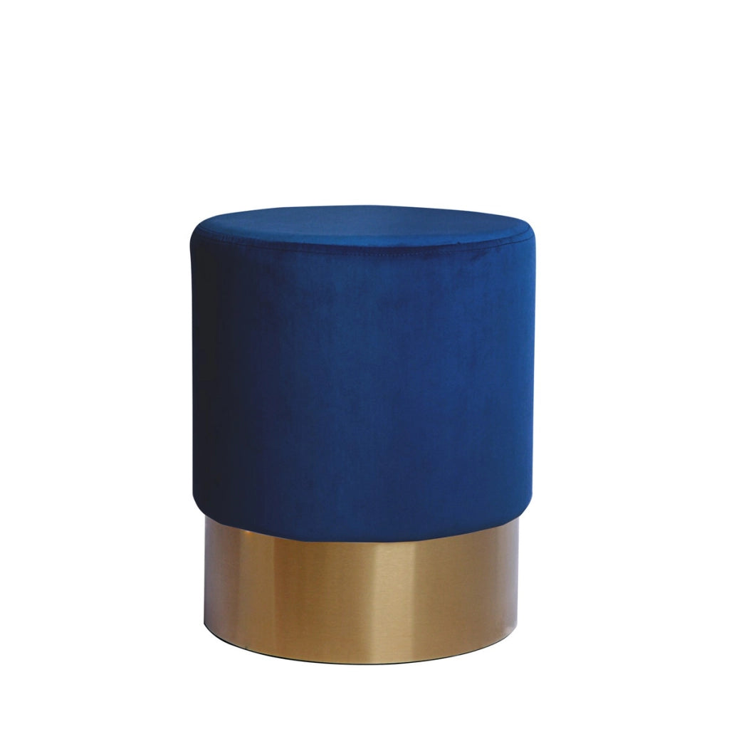 Pouf contenitore Nano in velluto blu scuro con base dorata