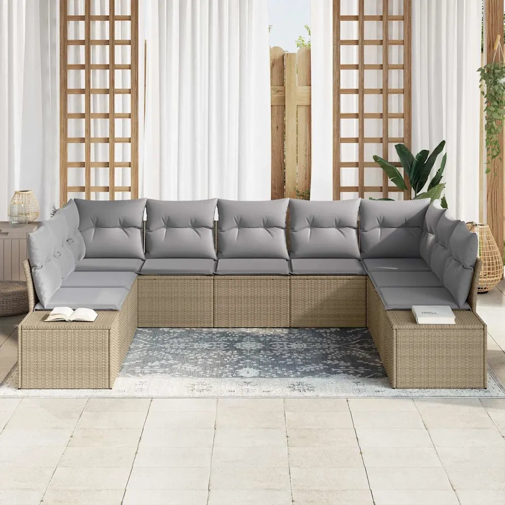 Set Divano da Giardino con cuscino 9 pcs Beige polyrattan 3347220