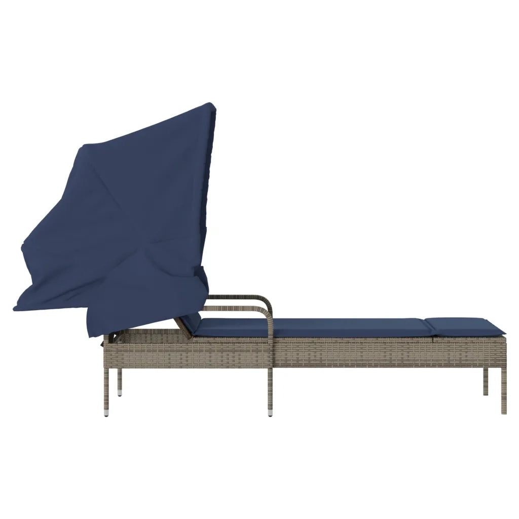 Lettino prendisole con baldacchino in Polyrattan Grigio 368195